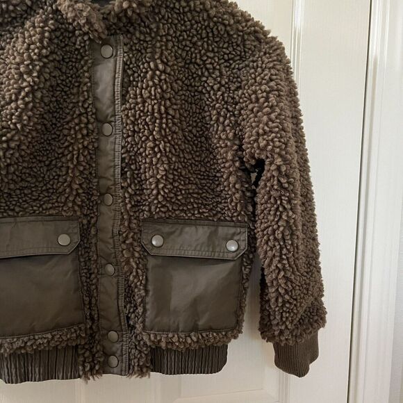 Art Class Sherpa Bomber Jacket Olive Green Snap Front Girls Size Medium 7-8 - Picture 4 of 11